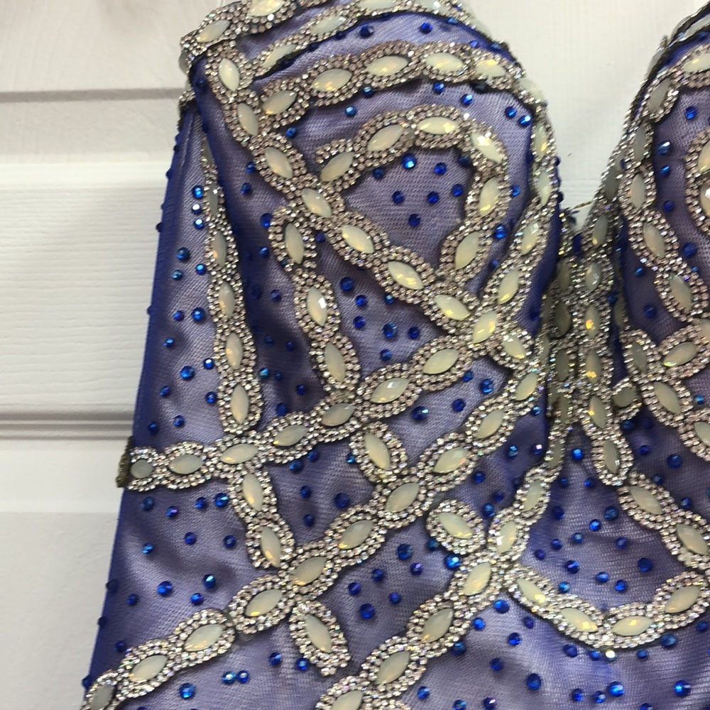 NET BLUE SATIN MERMAID DRESS - Picture 4 of 7